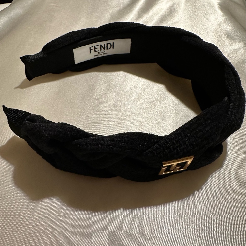 Fendi Black Braided Headband with Gold Logo - Picture 3 of 5